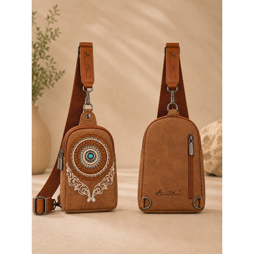 NWT Montana West Brown Vegan Leather Sling Bag Boho Western Cowgirl Purse